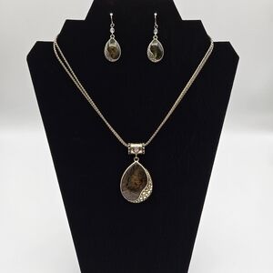 Kenneth Cole KC Abalone Teardrop Necklace And Pierced Earring Set Gold Tone